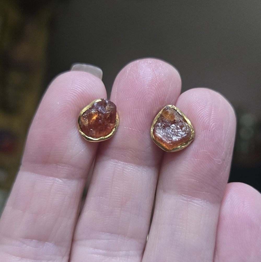 Tangarine Tourmaline Natural Sterling Rhodium & Gold Stud Earrings 2k Each - Picture 5 of 10